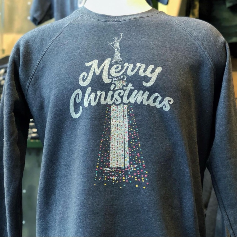 TheShop Indy Monument Circle Christmas Tree Sweatshirt - Size S, Navy Heather